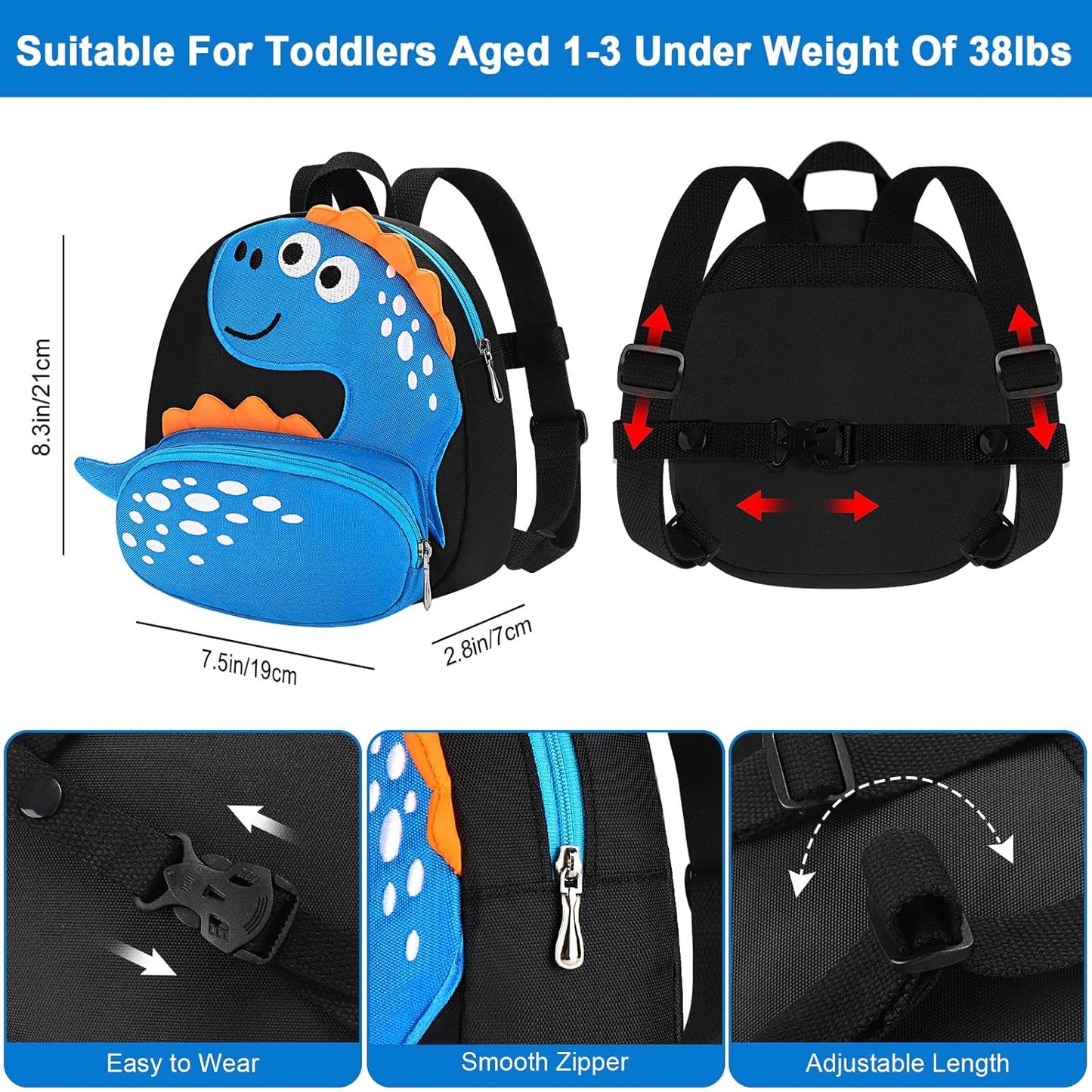 Accmor Toddler Harness Backpack Leash, Cute Dinosaur Backpacks with Anti Lost Wrist Link, Cute Mini Child Backpack Wristband Tether Strap and Protection Leashes for Boys Girls Aged 1-3 Years