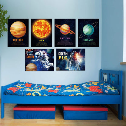 Outus 12 Pieces Solar System Educational Teaching Posters Laminated Kids Space and Planets Posters Print WallChart Art for Toddlers Classroom Bedroom 10.6 x 14.1 Inch