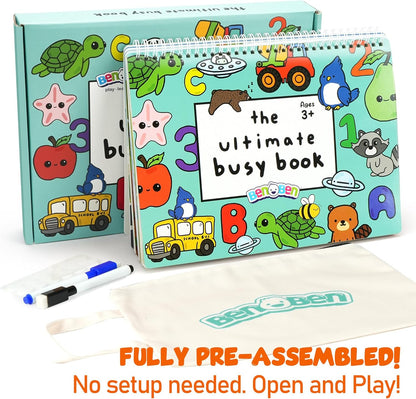BenBen Busy Book for Toddlers, 30 Pages, Pre-Assembled, Preschool Learning Activities, Montessori Toys for Ages 3 and Up, Autism Sensory Toys, Kids Educational Activity Book, Birthday Gift