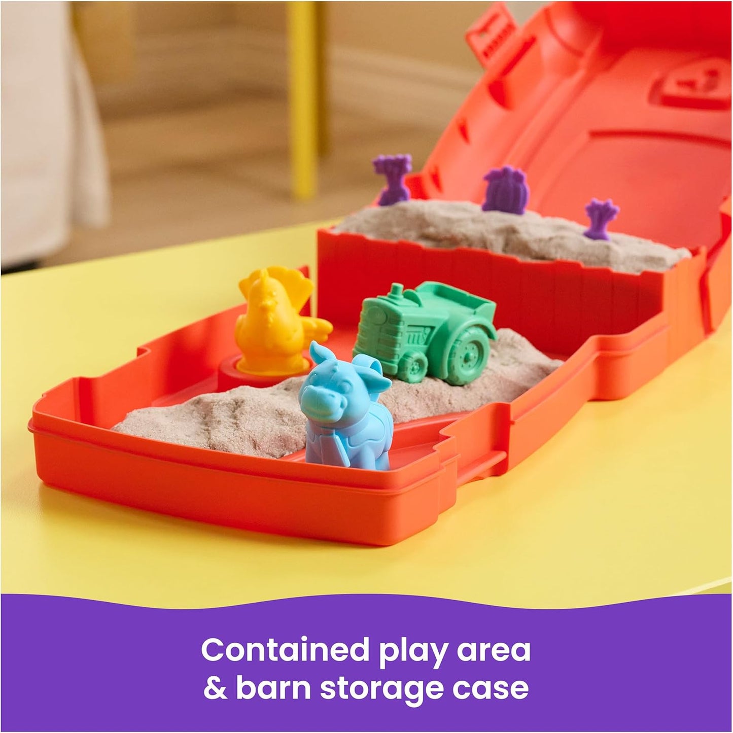 Kinetic Sand, Sandy Farm Set with 12oz Play Sand, 6 Tools & Molds, Reusable Barn Storage Case, Toddler Toys, Kids Toys for Girls & Boys Ages 3 and up