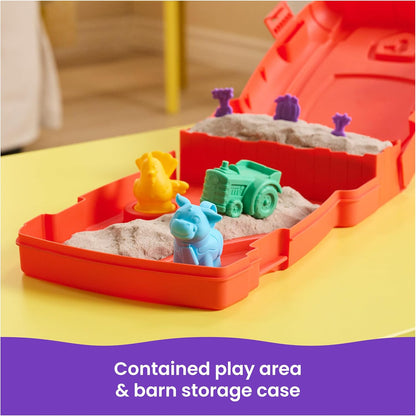 Kinetic Sand, Sandy Farm Set with 12oz Play Sand, 6 Tools & Molds, Reusable Barn Storage Case, Toddler Toys, Kids Toys for Girls & Boys Ages 3 and up