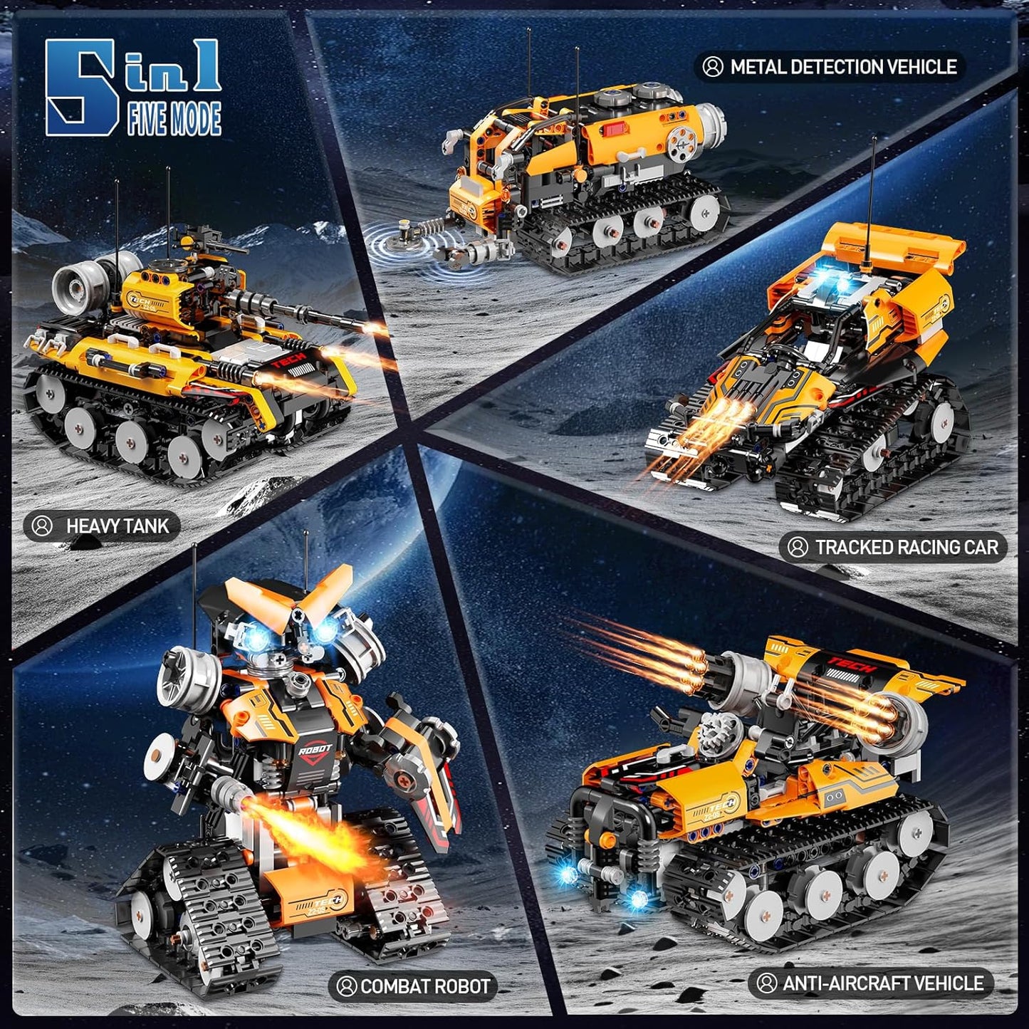 5in1 STEM Building Toys for Kids 6-14, Remote & APP Controlled Mech Robots/Heavy Tanks/Tracked Racer STEM Building Kit for Kid Science Learning, 552 Pcs DIY Erector Sets Gifts for Boys & Girls