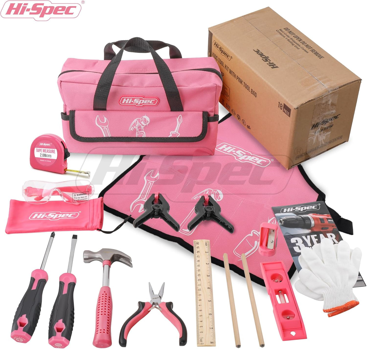 Hi-Spec 16pc Orange Kids Tool Kit Set & Child Size Tool Belt. Real Kit for DIY Building, Woodwork & Construction Learning for Kids