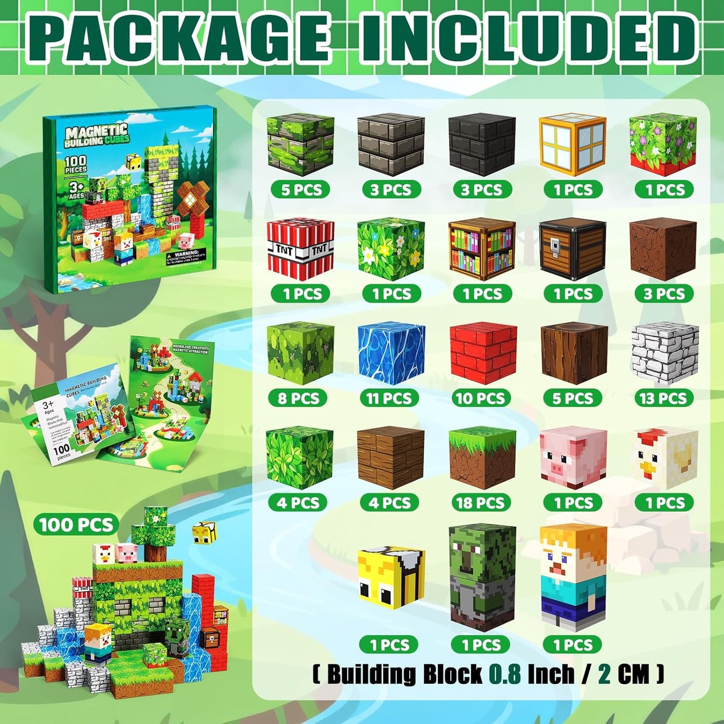 Magnetic Blocks Toys for Kids, 100 PCS Building Blocks Cubes, Stacking Magnetic Tiles Toys for Kids Toddlers Boys Girls Ages 3 4 5 6 7 8-12 Birthday Gifts Party Supplies (Underworld)