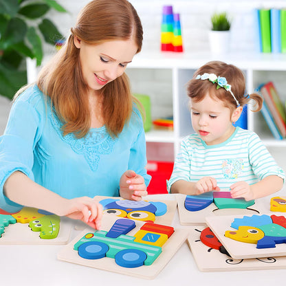 QZMTOY Wooden Puzzles for Toddlers, Wooden Alphabet Number Shape Puzzles Toddler Learning Puzzle Toys for Kids, 3 in 1 Puzzle for Toddlers, Age 3+ (Set of 3)