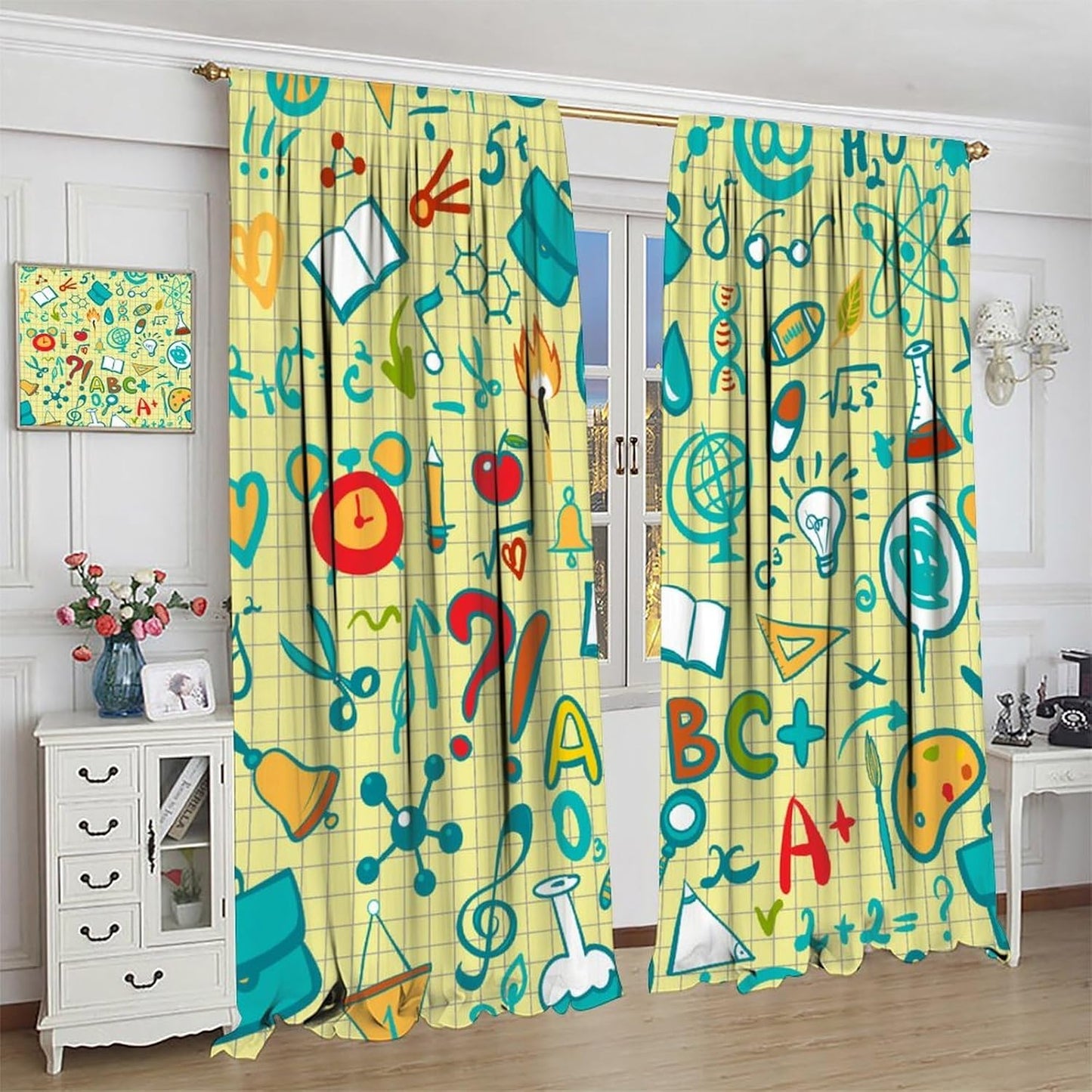 Science Physics Window Curtains, Abstract Math Chemistry Curtain Scientist Graffiti Print Window Treatments for Kids Teens Bedroom Living Room Kitchen Set 2 Panels,42x63 Inches