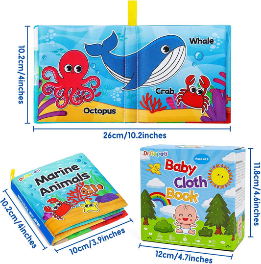 Dr.Rapeti 8-Pack Soft Cloth Books Baby Bath Books Crinkle Washable Chewable Early Educational Preschool Learning Giftable for Infant Toddler Kid