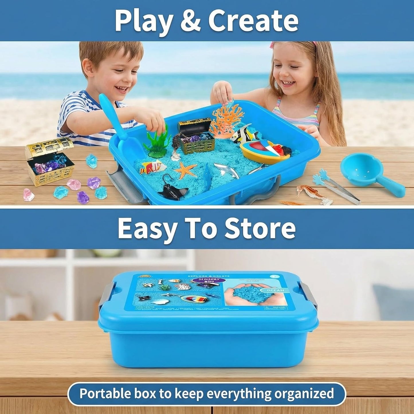 AGENTLAN Ocean Sensory Bin, Ocean Sensory Water Toys with Sea Animal for Toddlers Boys and Girls, Kids Toys Gift Sand Box for Age 3 4 5 6 7 8