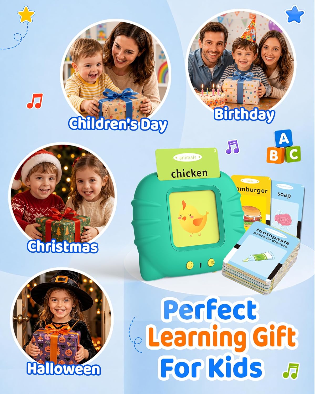 Aullsaty Talking Flash Cards for Toddlers 1-3, Upgraded 248 Sight Words Montessori Speech Therapy Toy, Autism Sensory Educational Learning Toys, Birthday Gifts for Boys Girls (Pink)