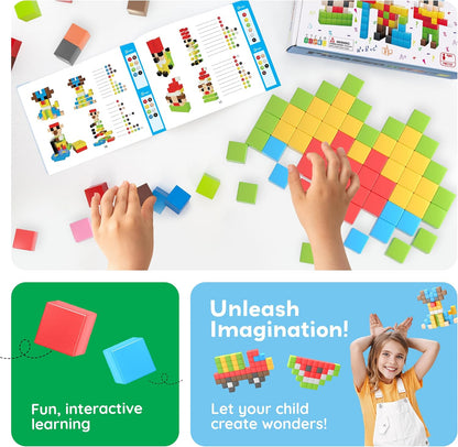 PicassoTiles 60pc Magnetic Puzzle Cube Building Set 1 Inch 3D Blocks STEM Construction Toy for Toddlers Kids Boys Girls Age 3+ Montessori Learning Travel Sensory Gift with Educational Idea Book PMC60