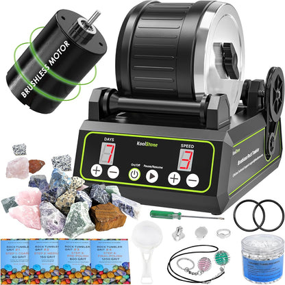 C1 Rock Tumbler Kit - Large 2.5LB Rotary Rock Tumbler for Adults & Hobbyists, Quiet Rubber Barrel, Adjustable Timer & Speed, Complete Gem Polishing Kit with Memory Function