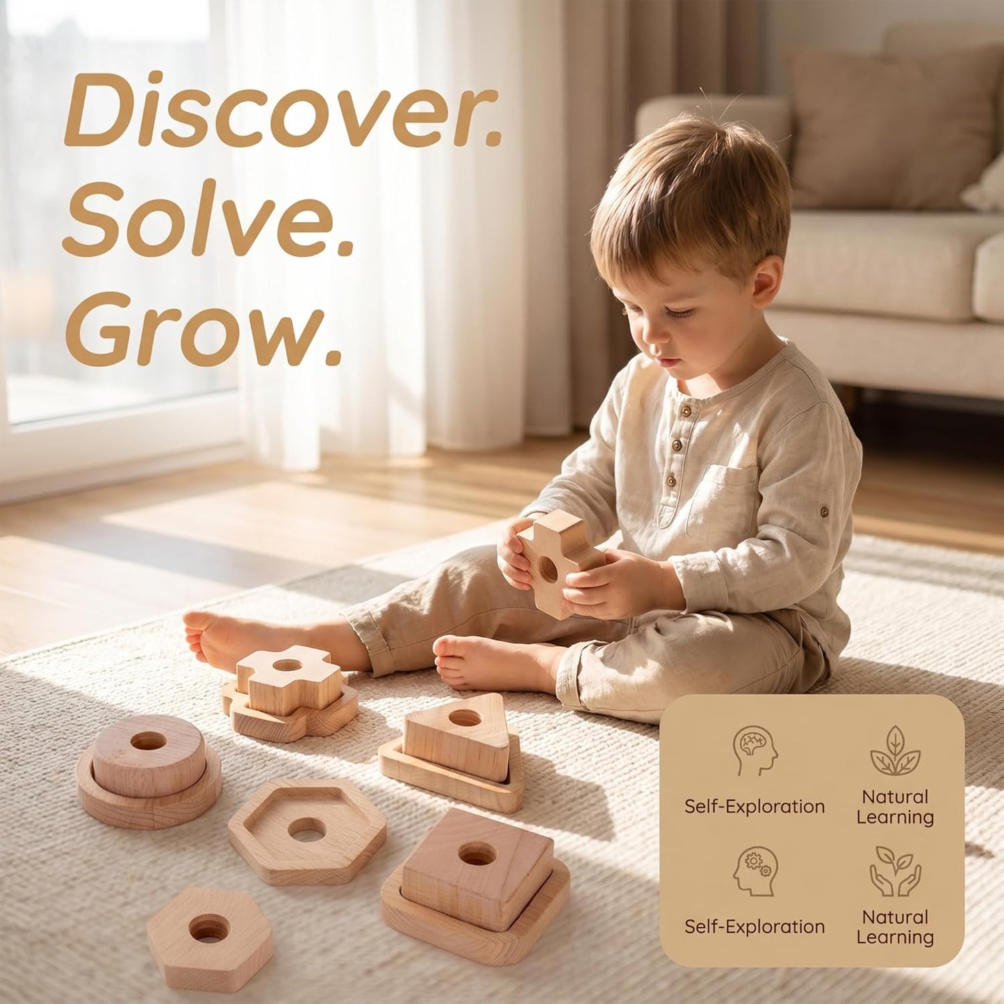 Wooden Screw and Nut Playset for Kids, Montessori Shape Sorting Toy, Lacing Beads for Kids, Preschoolers Activities, Building Construction Screw Matching Toys for Boys Girls Ages 3,4,5