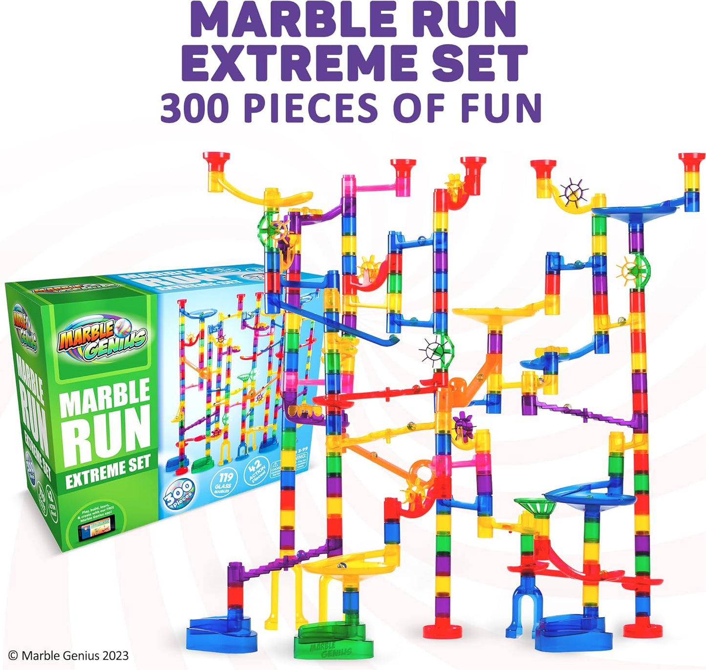 Marble Genius Marble Run Super Set, STEM Toys & Maze Construction Building - 150 Translucent Track Pieces & Glass Marble for Family, Kids Toddlers Ages 4-8 - Fun Holiday Creative Gifts