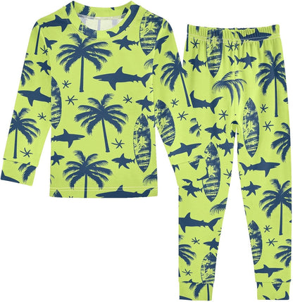 ALAZA Shark Starfish Palm Tree 2 Piece Pajama Set Long Sleeve Top and Pants Sleepwear Unisex - Colors A