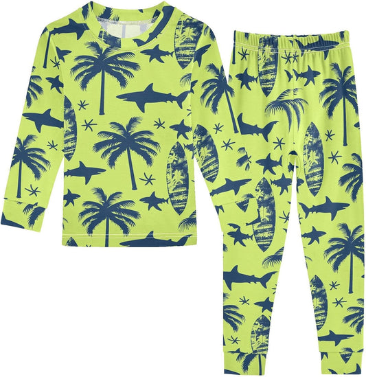 ALAZA Shark Starfish Palm Tree 2 Piece Pajama Set Long Sleeve Top and Pants Sleepwear Unisex - Colors A