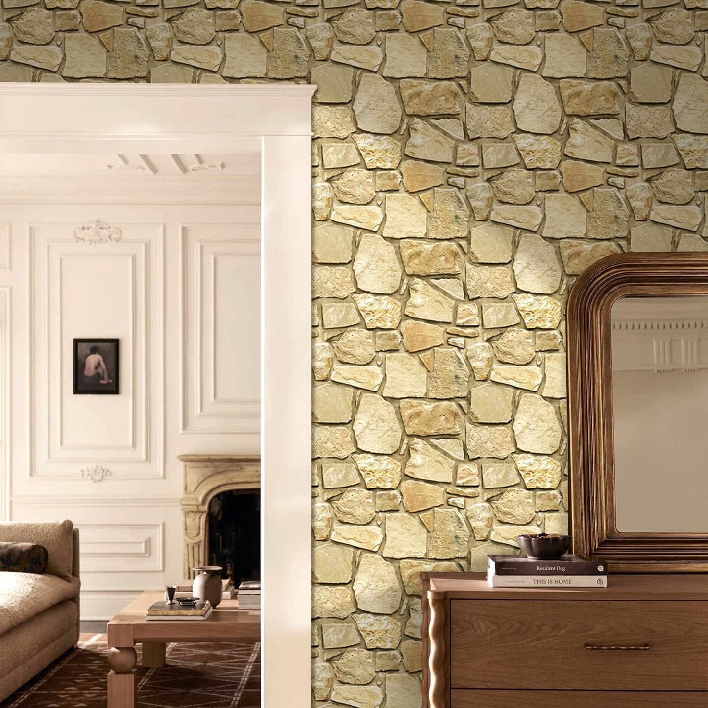 COMSTICKC 3D Faux Gray Stone Wall Sticker Peel and Stick Wall Panels,10 Pcs of 12"X12",Ultra-Light Thin PVC Decorative Tiles Rocks Stone Backsplash Interior Decor,Paintable