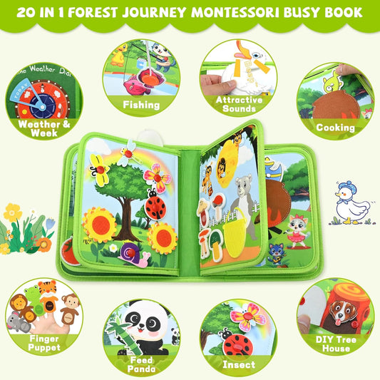 Meafeng Jungle Educational Book for Toddlers 1-3 - Montessori Quiet Activity & Learning Book with Jungle Animals, Educational Toy for 1 2 3 Year Old Boys Girls, Travel Toy for Airplane & Car Trips