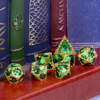 UDIXI Steampunk Metal Dice Set, 7 Die Polyhedral DND Dice Set for D&D Role Playing Game and Math Teaching (Ancient Copper)