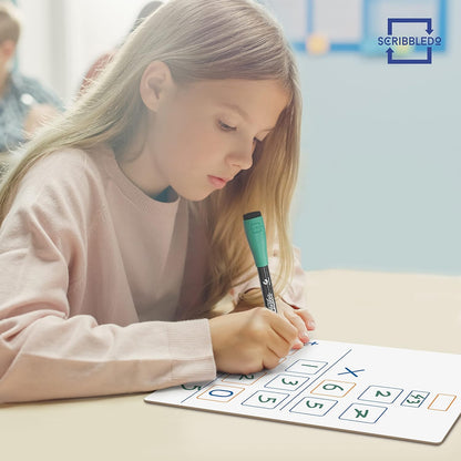 SCRIBBLEDO Dry Erase Long Multiplication Board 9"x12" Double Sided Practice Whiteboard with 2x1 & 2x2 Digit Multiplication for Home, School, Classroom Math Manipulatives for All Ages