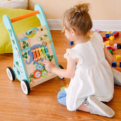 Teamson Kids Preschool Play Lab 7-in-1 Large Wooden Activity Cube Station Center Bead Maze and Counting for Kids Baby Toys, Natural