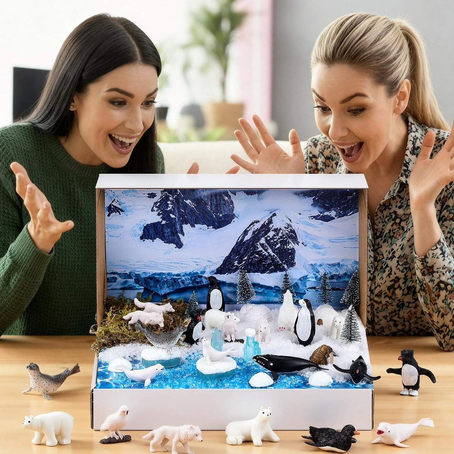Teyva Daily 48 Pcs Dinosaur Diorama Kit Habitat Project Box Set 3D Dinosaurs Diorama Supplies Include Dinosaurs Model Figures & Eggs Volcano Artificial Trees with Cardboard for DIY Crafts Gifts