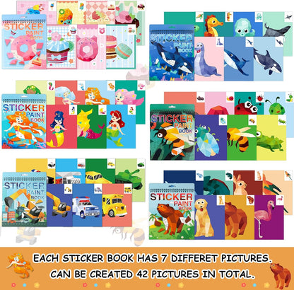 3PCS Sticker Paint Number Books Crafts for Kids Ages 4-8,8-12 Animal Dinosaur Ocean Sticker Book Stickers for Kids Boys Girl Adults for Birthday Party Favors Gift Travel Toy Daycare Activity