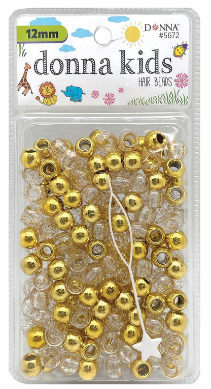 DONNA Kids Hair Beads 12 mm (170 pcs) – Clear Pearl Pony Beads with Threading Tool – Fun Braiding & Craft Accessories for Girls