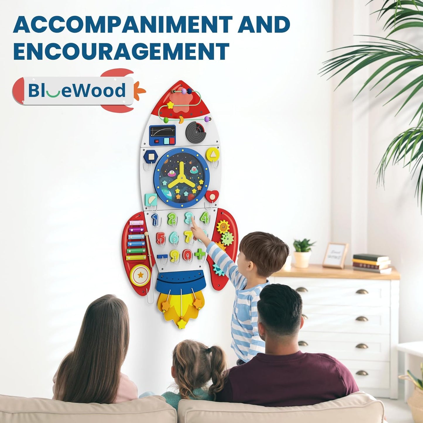 BlueWood Wooden Wall Busy Board Panels, Toddler Learning Activity Center, Montessori Philosophy Sensory, Educational Toys, Conducive to All-Round Development - Whale