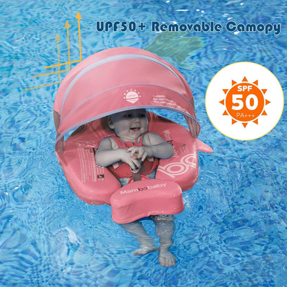 Baby Pool Float with UPF50+ 3D Adjustable Canopy, Add Tail Mambobaby Float Non Inflatable Infant Floats for Pool, Cartoon Narwhal Baby Floats (NPink with Canopy-U05NPCTLUROHML01U05)