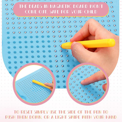 Yexiya 3 Pcs Magnetic Drawing Board for Kids, Toddler Travel Drawing Kit Magnet Sketch Thread Board with Stylus Pen and Beads Toy for Child Quiet Time Activities (7 x 8.5 Inches,Blue)