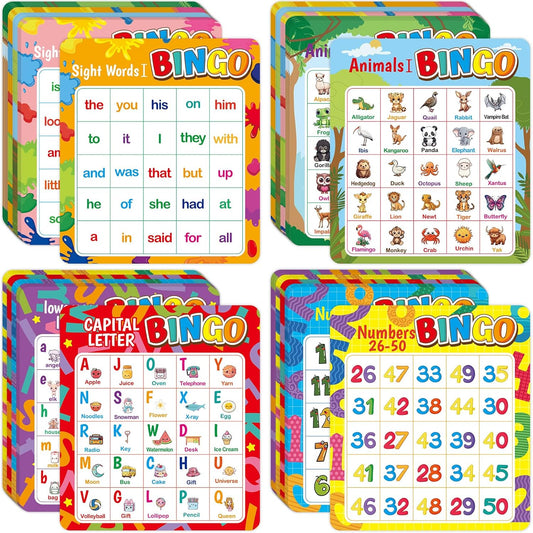 Fancy Land Alphabet Bingo Game Kids Sight Word Bingo Set Number Letter Animal Board Game for Kindergarten Preschool Counting and Matching Skills Development Family Night Classic Educational Supplies
