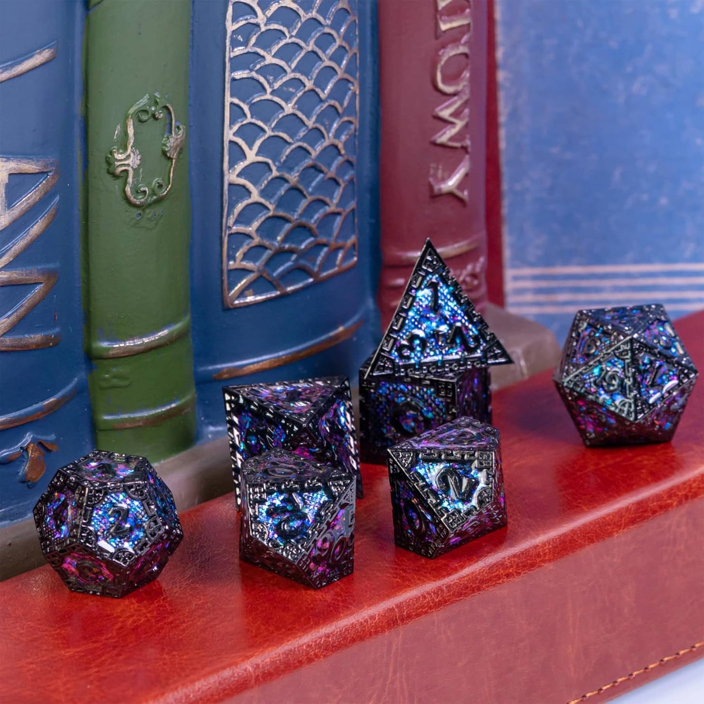 UDIXI Steampunk Metal Dice Set, 7 Die Polyhedral DND Dice Set for D&D Role Playing Game and Math Teaching (Ancient Copper)