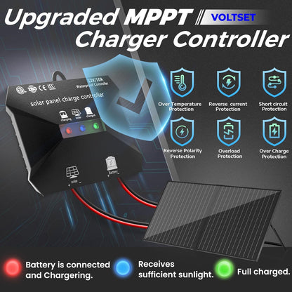Voltset 12V Solar Battery Charger - 20W Waterproof Solar Panel Kit with Smart MPPT Controller - Trickle Charger Maintainer for Car RV Boat Marine Trailer Automotive Trailer Truck Motorcycle
