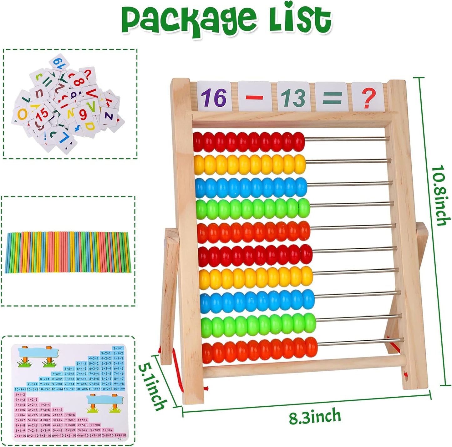 WOODMAM Wooden Abacus for Kids Math, Educational Counting Toy with Counting Sticks and Number Alphabet Cards, Preschool Learning Toys Gift for Boys Girls Age 3+ Years Old