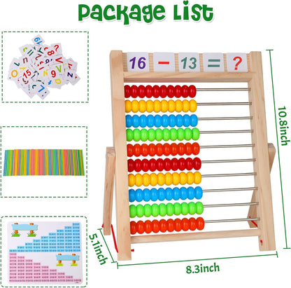 WOODMAM Wooden Abacus for Kids Math, Educational Counting Toy with Counting Sticks and Number Alphabet Cards, Preschool Learning Toys Gift for Boys Girls Age 3+ Years Old