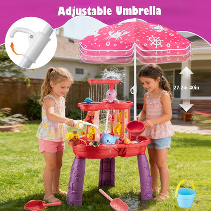 Water Table for Toddlers 3-5 Outdoor Toys for Kids Ages 4-8 3-Tier Kids Sand Water Table with Fishing Game Set Activity Sensory Table Summer Gift Beach Outside Toys for Toddler Girl