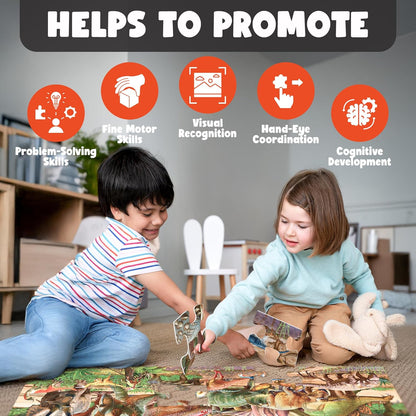 48 Piece Jumbo Dinosaur Floor Puzzle - Large Size (3 x 2 ft) - All Pieces Unique Shape - 25 Realistic Dinos Illustration - Gifts for Boys Girls Toddlers Kids Ages 3-5 2-4 4-6 Year Old
