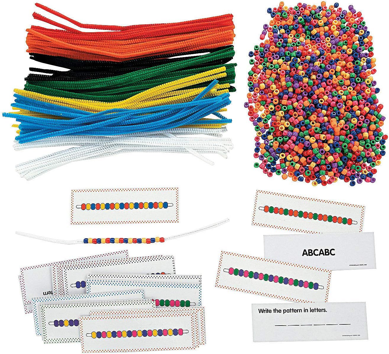 Fun Express Pattern Cards with Beads - Educational Toy for Color Recognition Fine Motor Skills and Creative Pattern Building - Ideal for Kids Early Learning and Classroom Activities - 2140 Pieces