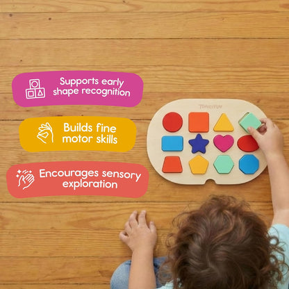 Shape Puzzle for Kids, Sensory Bin Insert for Sensory Tables, Silicone Geometric Shapes, Wooden Fine Motor Learning Toy by 7 Days of Play