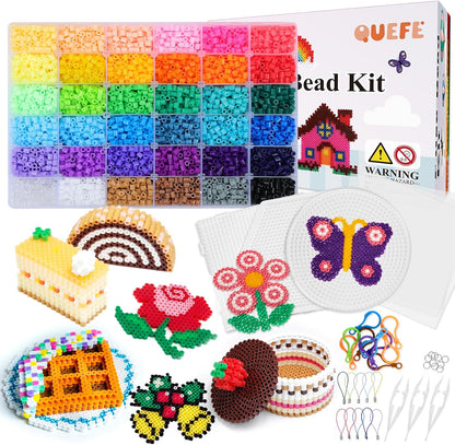 QUEFE 5200pcs Fuse Beads Kit for Boys and Girls, 24 Colors 5mm Melting Beads Set Including Pegboards, Ironing Paper, Tweezers, Colorful Hooks for Birthday and Christmas Gift