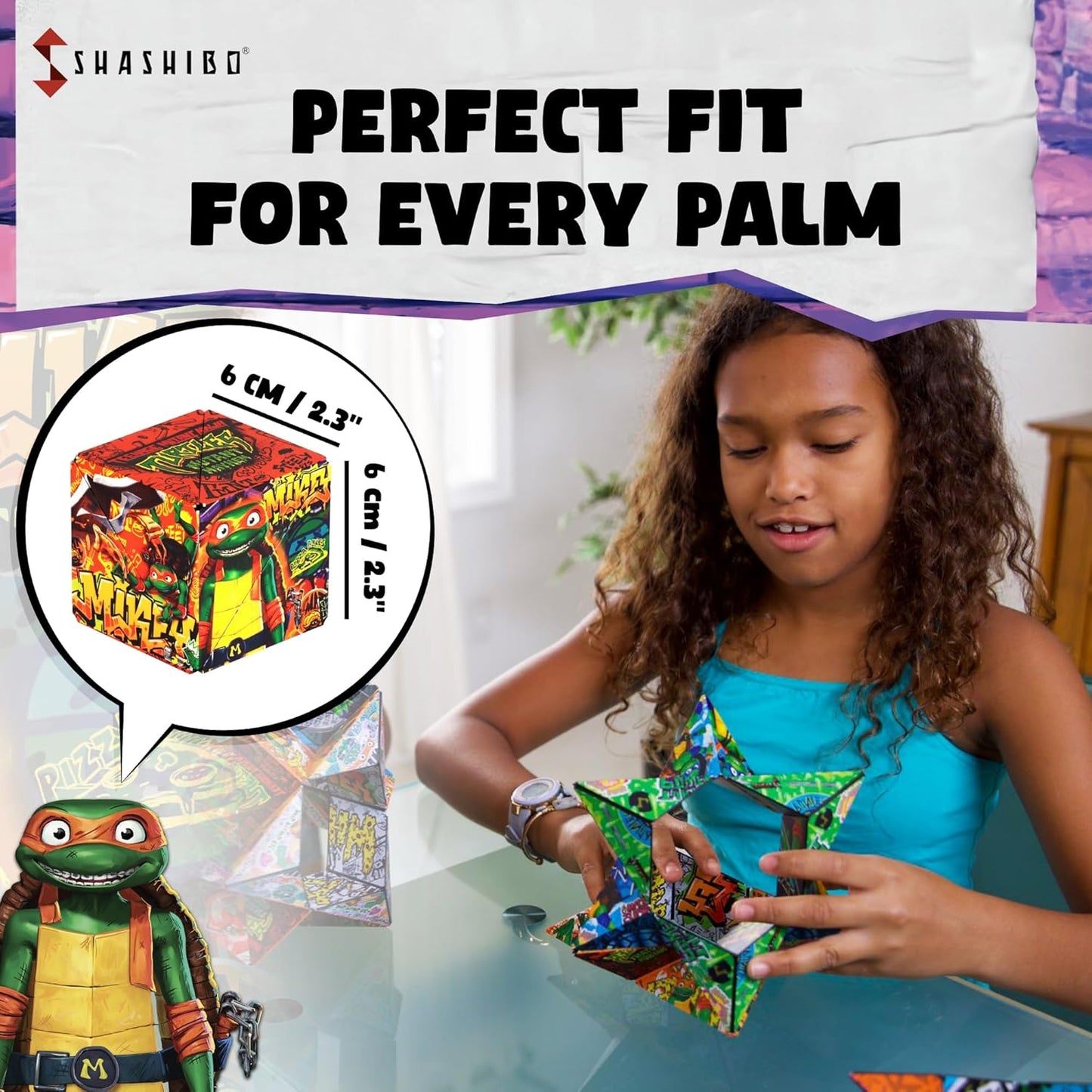 SHASHIBO Teenage Mutant Ninja Turtles Shape Shifting Box - STEM Magnetic Fidget Cube that Transforms Into Over 100 Shapes, Download Fun in Motion Toys Mobile App (Raphael)