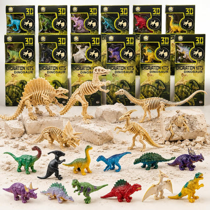 12 Pack Dinosaur Excavation Dig Kit for Kids, Dino Fossil Dig Kits with 3D Skeleton Toys, Bulk STEM Science Paleontology Archaeology Educational Toys, Birthday Party Favors for Boys Girls