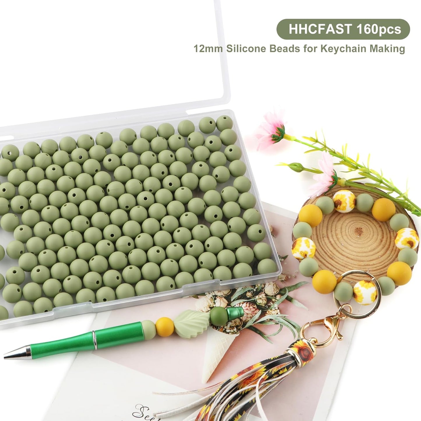 65Pcs 19mm Silicone Beads for Keychain Making Bracelet Necklace, Bulk Round Silicone Beads for Pens（Christmas Green） - Colors B