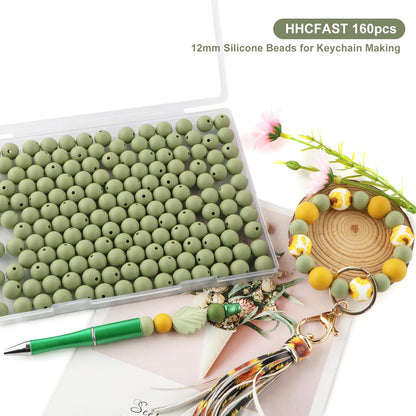 65Pcs 19mm Silicone Beads for Keychain Making Bracelet Necklace, Bulk Round Silicone Beads for Pens（Christmas Green） - Colors B