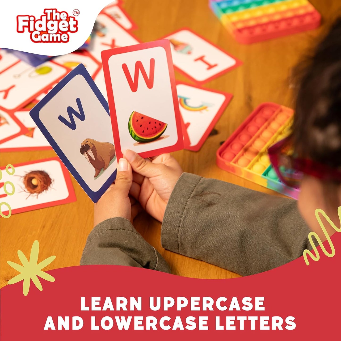 THE FIDGET GAME ABC Flash Card Game, Learn Uppercase & Lowercase Letters - Educational Learning Toy & Interactive Tools for Preschool Toddler Activities - 3+ Years