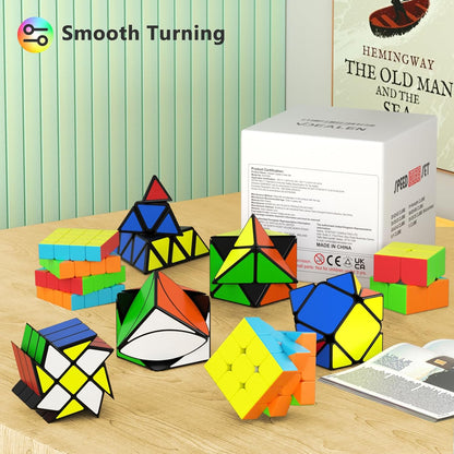 Vdealen Speed Cube Set, 7 Pack Puzzle Cube Bundle Fidget Ball 2x2 3x3 4x4 Pyramid Dodecahedron Rainbow Snake Magic Cube, Smooth Cube Game Toys Gift for Kids & Adults