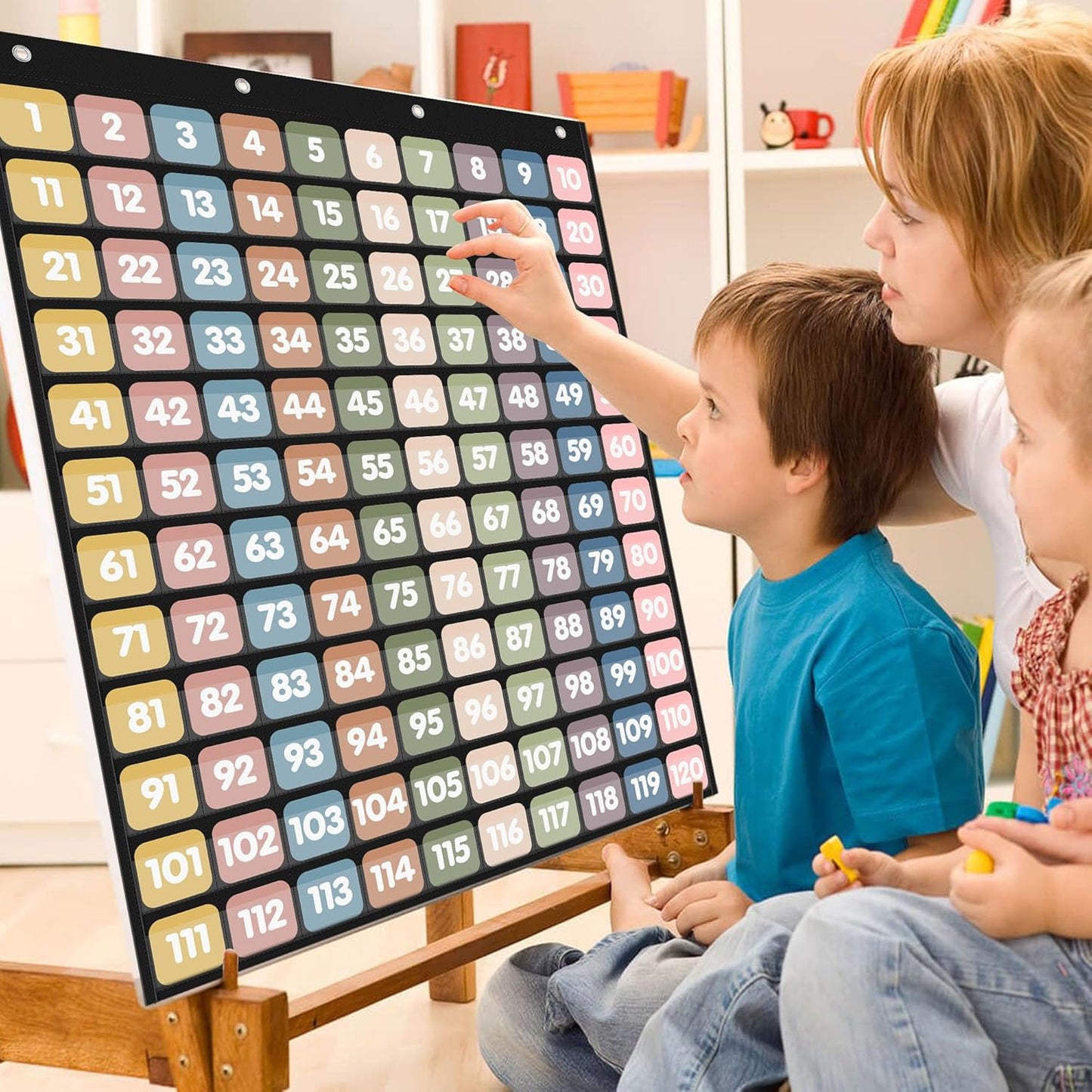 Yoink 100 Pockets Number Chart with 120 Double-Sided Number Cards, Boho Hundred Pocket Chart for Classroom Homeschool Teachers Kids Learning, Pink