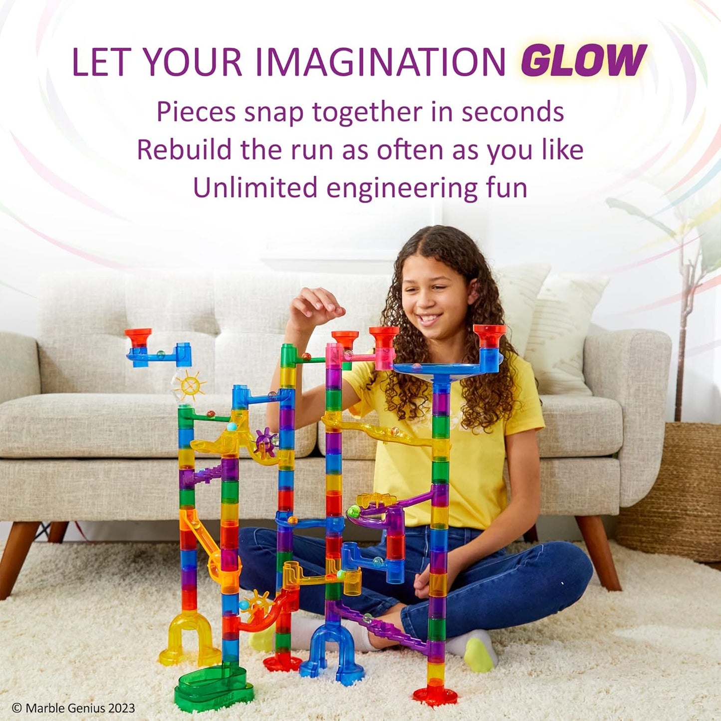 Marble Genius Marble Run Race Track - 300-Piece Multicolor Glow Extreme Set - STEM Building Toy & Marble Race Set for Kids Ages 4+