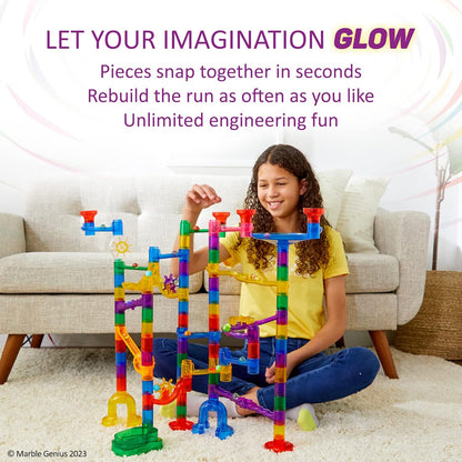 Marble Genius Marble Run Race Track - 300-Piece Multicolor Glow Extreme Set - STEM Building Toy & Marble Race Set for Kids Ages 4+