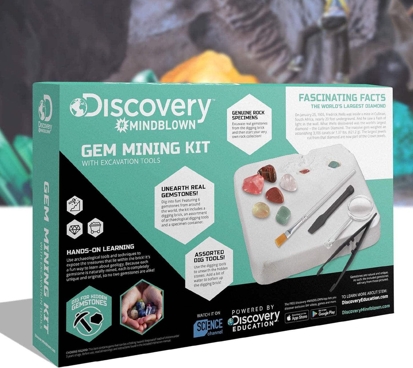 Discovery™ Gemstone Mining Kit - Excavate Real Gems & Rock Minerals, Fun DIY STEM Experiment, Educational Geology Activity Toy, Safe Non-Toxic Kids Learning Set Gift, Chisel Magnifying Glass Tools